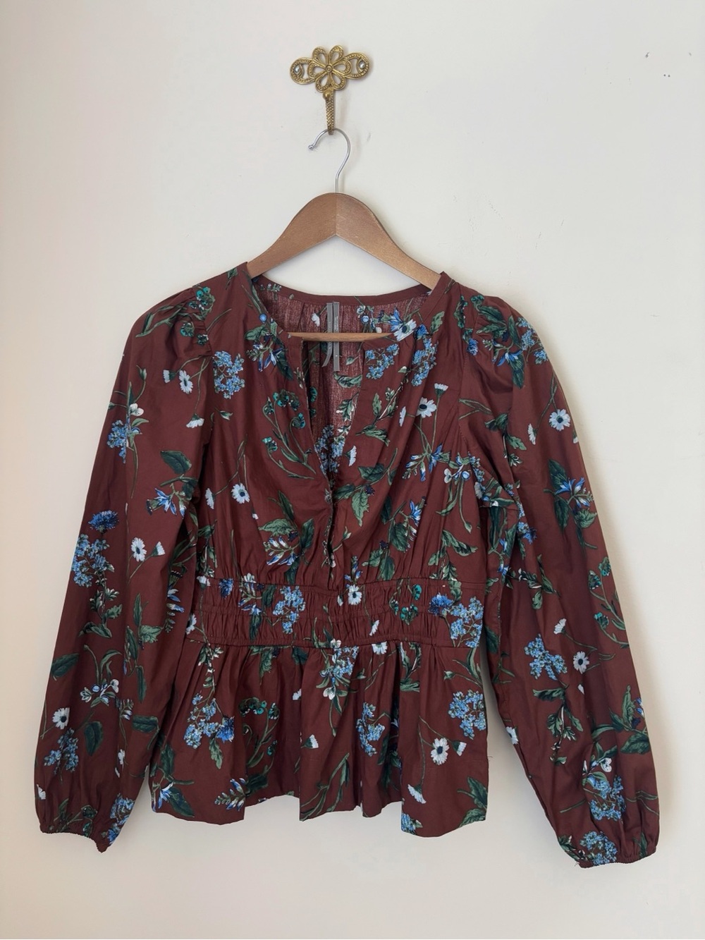 Anthropologie The Somerset Brown Floral Peplum Blouse Small